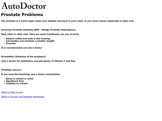 injuries/males/prostate screenshot