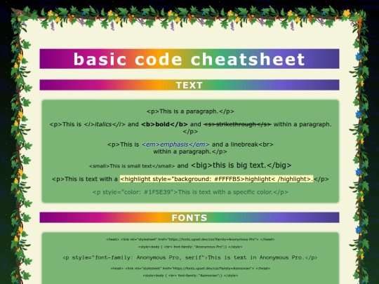 codes/cheatsheet screenshot