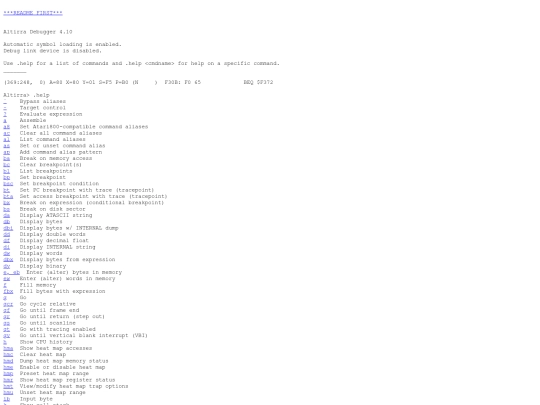 Altirra_4.10_debug_help screenshot