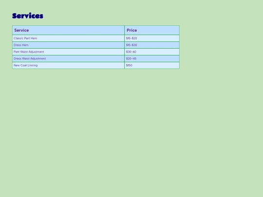 tailoring/services screenshot