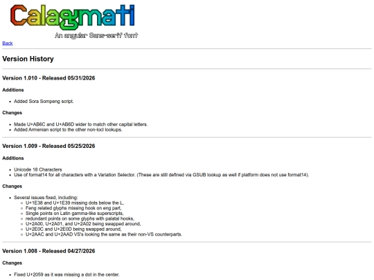 fonts/Calagmati_Version_History screenshot