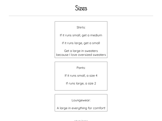 sizes screenshot