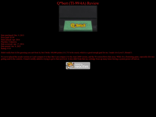 Q-bert_TI99_review screenshot
