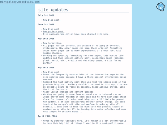single-pages/site-updates screenshot