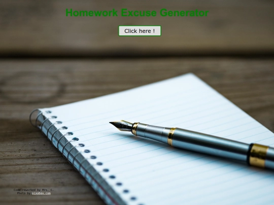 Javascript/HomeworkExcuseGenerator screenshot