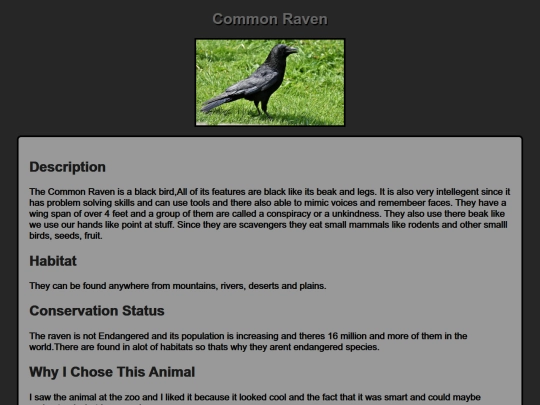 WED DESIGN/2CSS/Zoo_Animal/raven screenshot