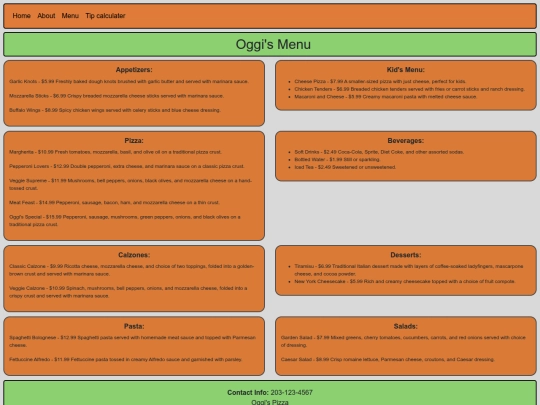 bootstrap5/Oggi's pizza/menu screenshot