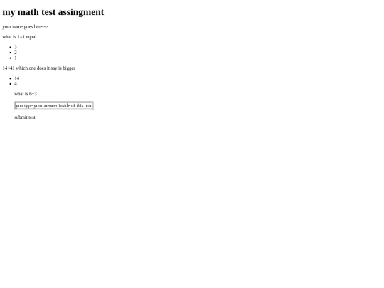 math-test-assignment screenshot
