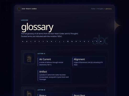 thoughts/glossary screenshot