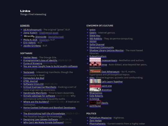 links screenshot