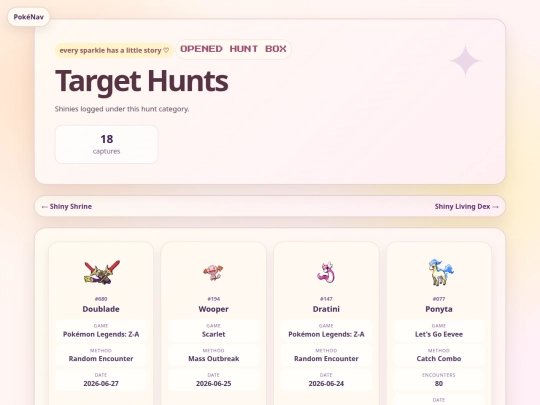 shrines/pokemon/shinies/target-hunts screenshot