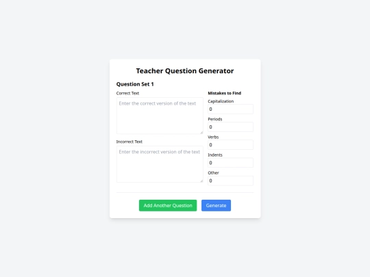 sentence-correction-game/teacher-tool screenshot