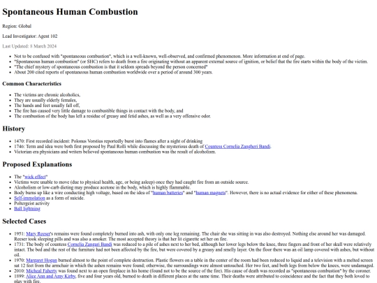 database/spontaneouscombustion screenshot
