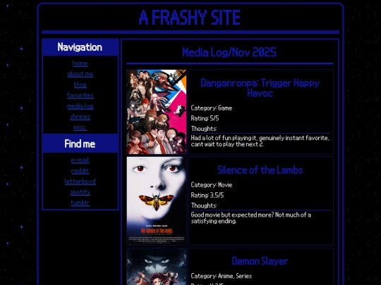 november 2025 media log screenshot