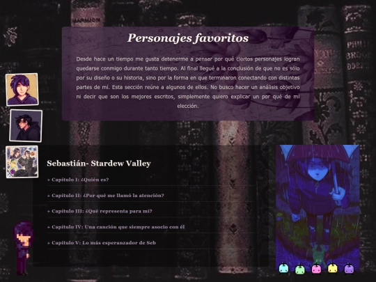secciones/personajes screenshot