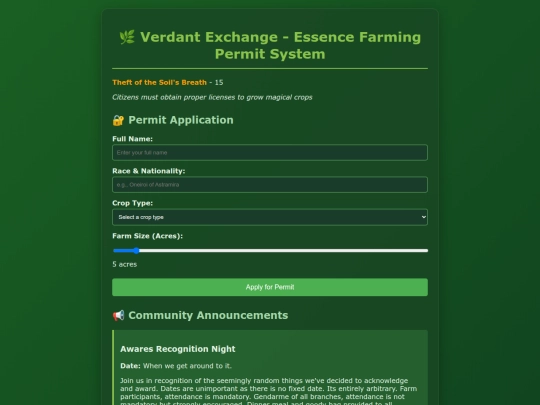 Web-Pages/essence_farming_permit screenshot