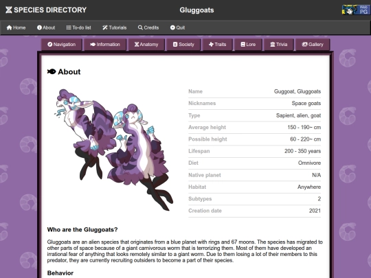 Species Directory/Gluggoats screenshot