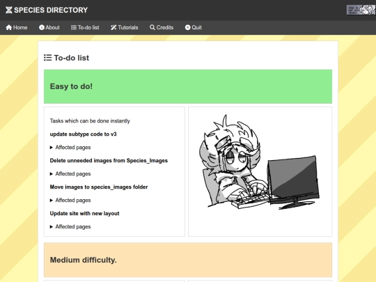Species Directory/To-do screenshot