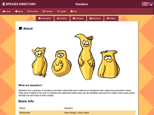 Species Directory/Vaseliers screenshot