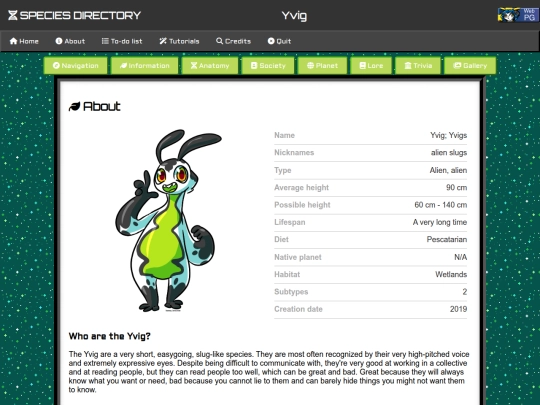 Species Directory/Yvig screenshot