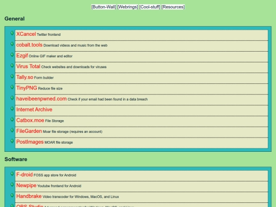 Homepages/Links/resources screenshot
