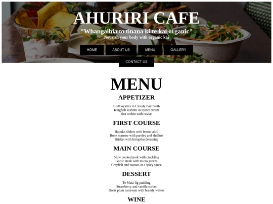 Menu screenshot