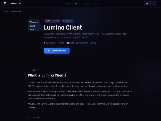 minecraft-pe/clients/lumina-client screenshot