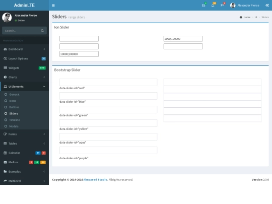 Dashboard/pages/UI/sliders screenshot