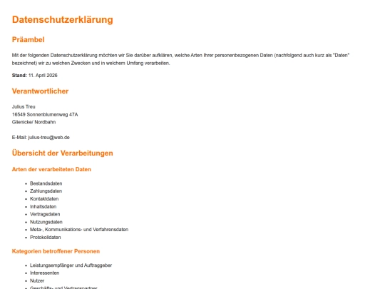 Datenschutzerklärung screenshot