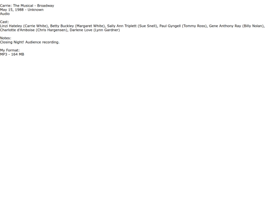 collection/Carrie: The Musical/CarrieTheMusicalBroadwayMay151988UnknownAudio screenshot