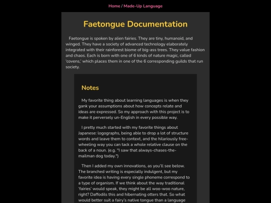 Conlangs/FtnDoc screenshot