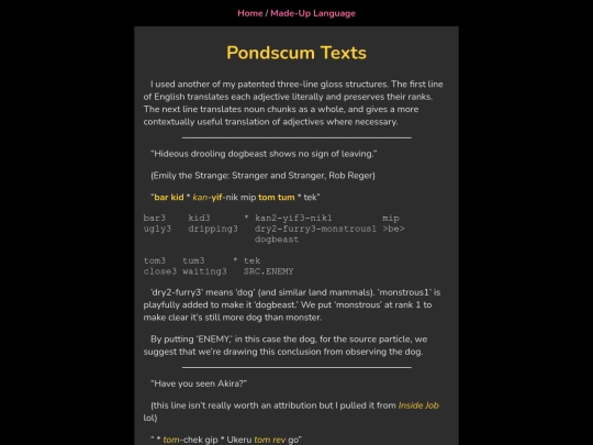 Conlangs/PondTexts screenshot