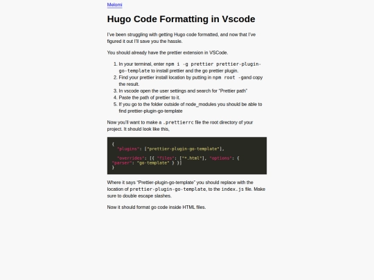 hugoformattingvscode screenshot