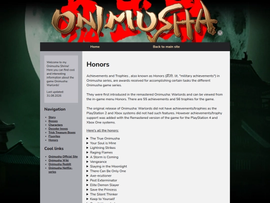 Onimusha-Shrine/honors screenshot