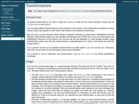 phpMyAdmin/doc/html/transformations screenshot