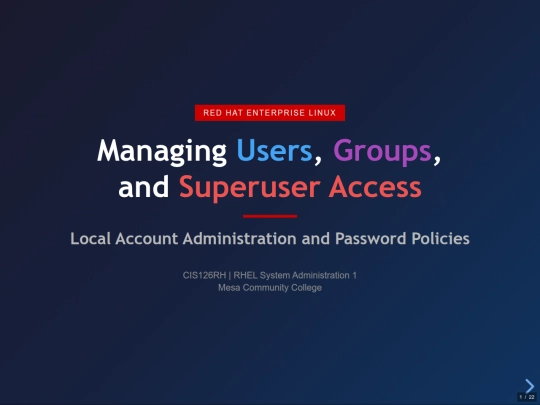 cis126rh/RHEL_Users_Groups_Superuser_RevealJS screenshot