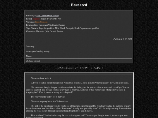 fanfiction/vitacarnis/ensnared screenshot
