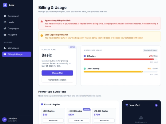 Alex/billing&usage screenshot