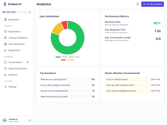 chatbot/web/analytics screenshot