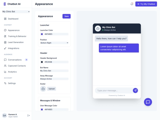 chatbot/web/appearance screenshot