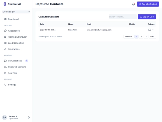 chatbot/web/contacts screenshot