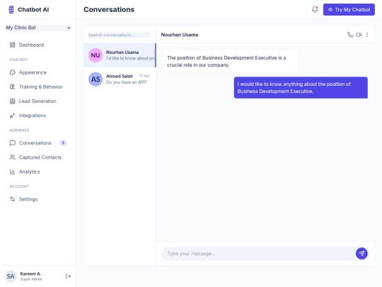 chatbot/web/conversations screenshot