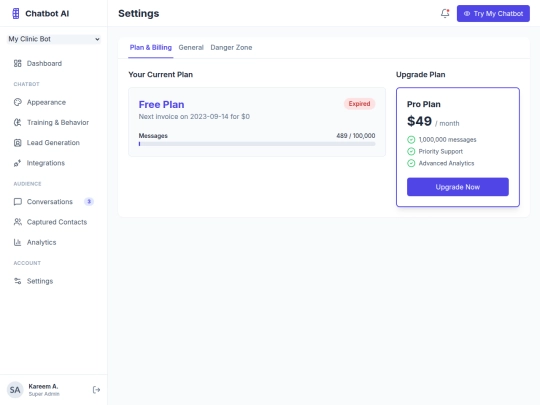 chatbot/web/settings screenshot
