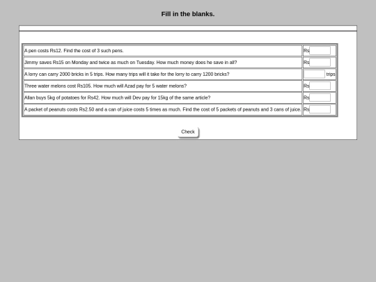Maths/Miscellaneous Activities/Fill in the blank/3 screenshot