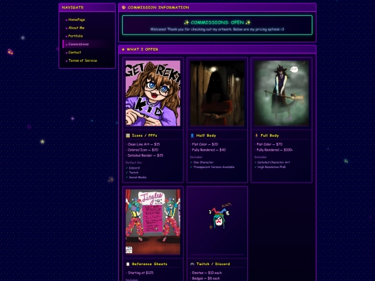 Commission Page screenshot