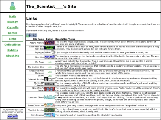 links screenshot