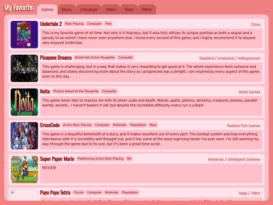 testindex/favorites screenshot