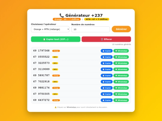 APPLICATION NUMEROS MTN ET OR screenshot