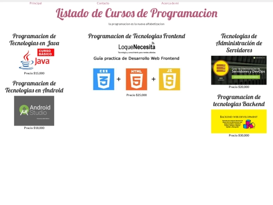 proyecto cursos/menu screenshot