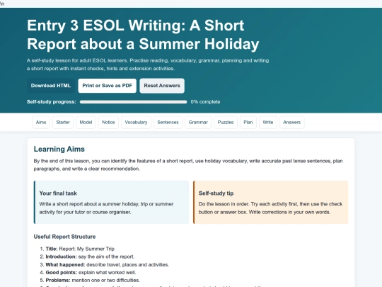 E3_ESOL_Summer_Holiday_Report_Self_Study screenshot